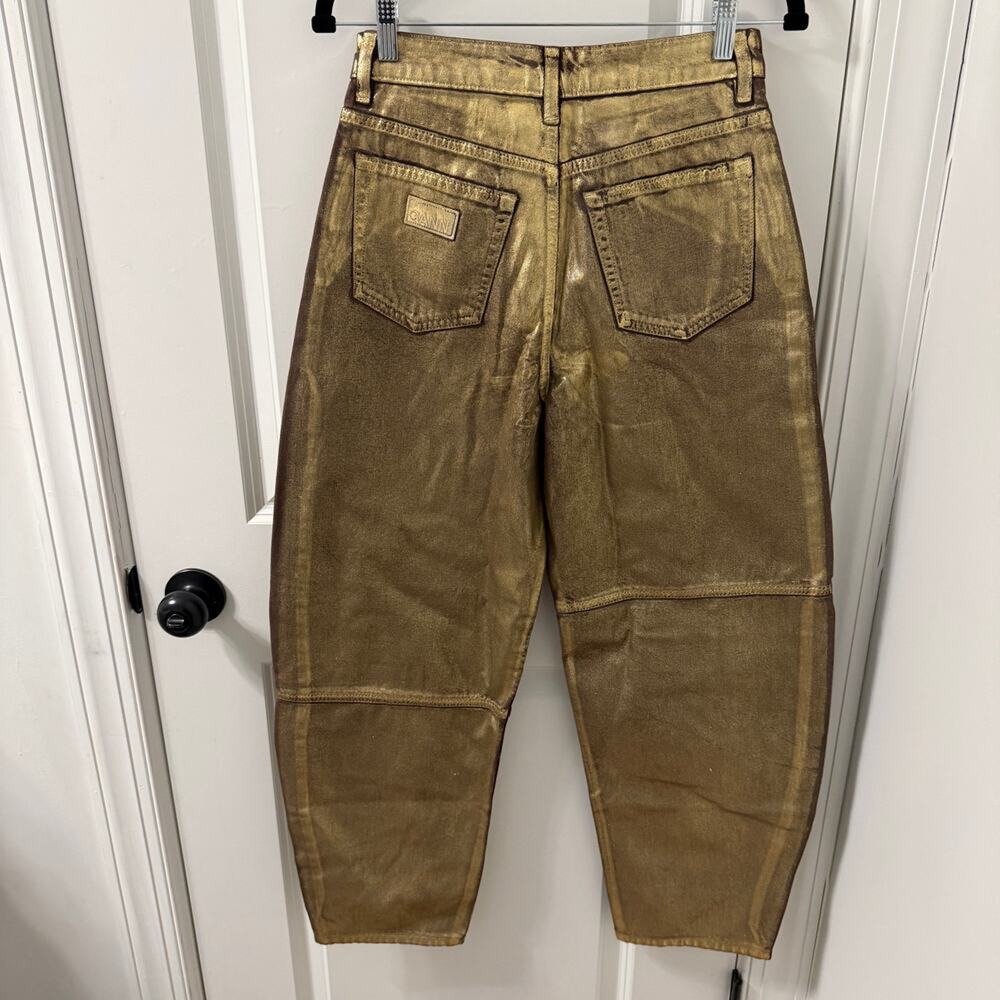 NWT $375 GANNI Barrel CURVED LEG JEANS - FOIL SZ 27 - Picture 4 of 11
